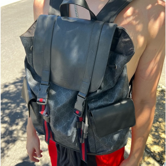 GUCCI GG LEATHER MEN BACKPACK BAG CARRYON MONOGRAM SIGNATURE MOTIF SUPREME STRAP - Picture 13 of 16